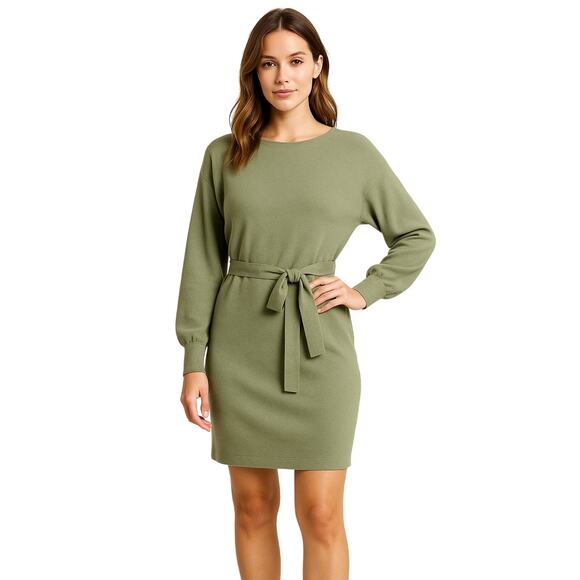 Sage Green Knit Belted Dolman Sleeve Dress Women’s L NWT - Picture 1 of 5